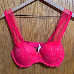Victoria's Secret Dream Angels sz 36D Hot Pink Lace Bra unique